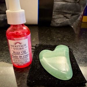 Heritage Store Rose Oil and Green GuaSha Set